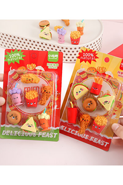 ÖZ OFİS Yeni Sezon 3D Sevimli Delicious Feast Temalı Figürlü Silgi Seti - Öze...