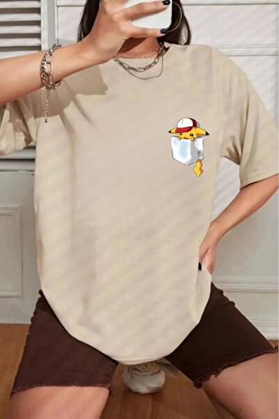 yombaa Unisex Pocket Design Pikachu Printed Oversize T-Shirt