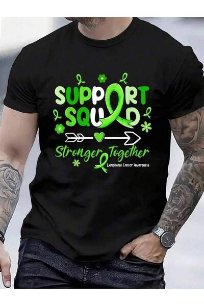 799 100% Cotton Groovy Support Squad Green Ribbon Lymphoma Cancer Awareness T...