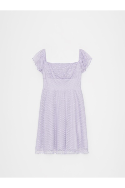 NO BRAND Rochie mini clasică mov, evazată, cu volane texturate, mărimea S