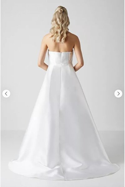 NO BRAND Rochie de mireasă albă asimetrică din satin cu bretele detașabile Co...