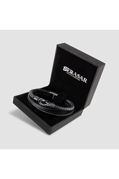 NO BRAND Serasar, Brățară din piele pentru bărbați "Proud" Negru, 20cm