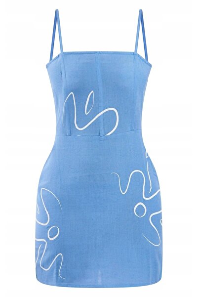 NO BRAND Niebiska Rochie Mini Simplă cu Bretele Flori Prettylittlething 38