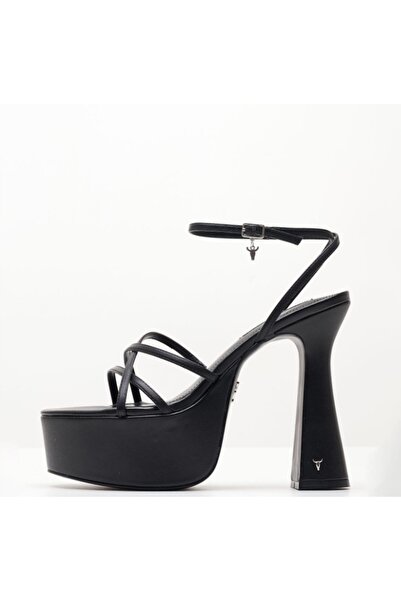 NO BRAND Sandale negre cu toc înalt, barete din piele, Heartbreak Windsorsmit...