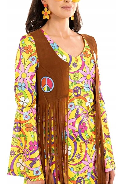 NO BRAND Set costum retro hippie pentru femei, anii '70-'80, cu franjuri, m