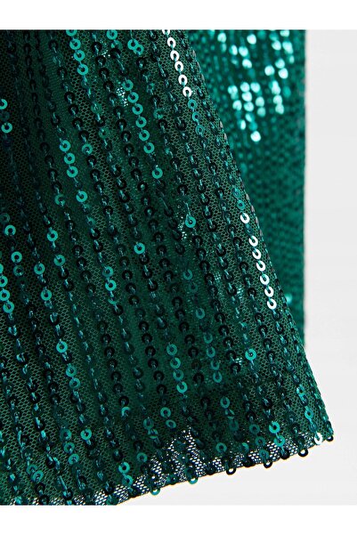 NO BRAND Rochie verde mini, cu mâneci lungi, de cocktail, cu paiete glamour, 36