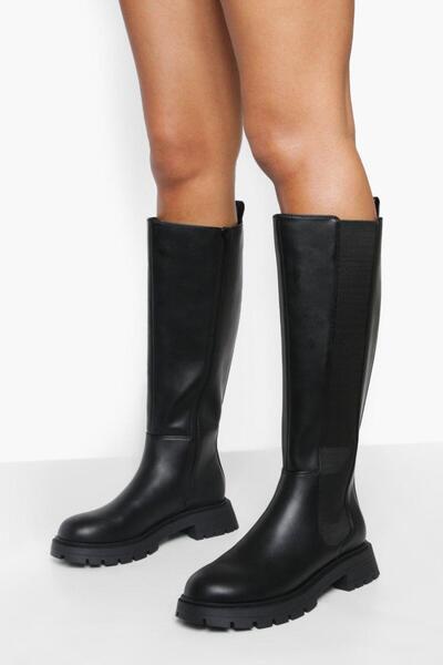 NO BRAND Cizme clasice negre cu platformă, din piele ecologică, Boohoo 39