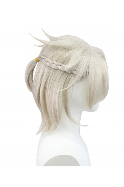 NO BRAND Perucă de damă, păr scurt, blond platinat, sintetică, 40 cm