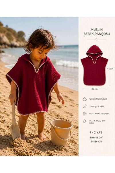 Heianmono Kids 4 Kat Çoban Dikişli Müslin Bebek / Çocuk Pançosu - Bordo