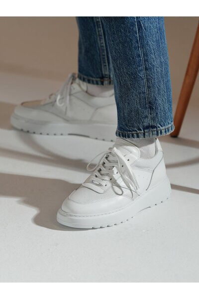 TETRİ Jesse Model Genuine Leather Handmade White Antique Leather Sneaker Shoes