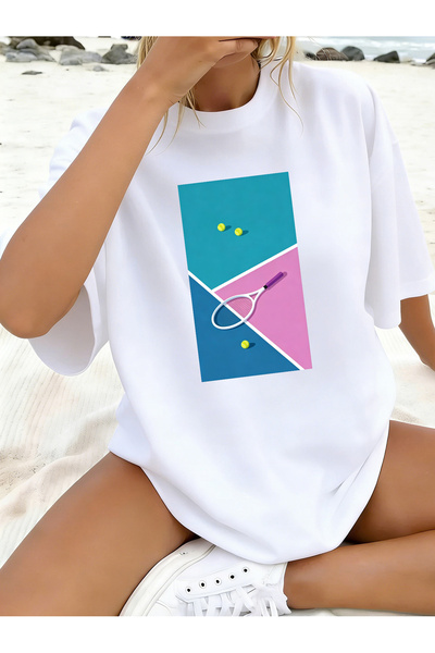 SAUDI Tennis printed Men and Women's 100% Cotton T-Shirt - Oversized Crew Nec...
