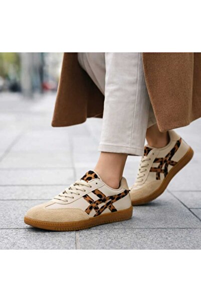 Macs Moda Pantofi sport casual pentru femei, bej, cu imprimeu leopard – Talpă...