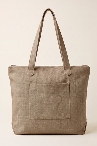 Cortibo Datça Linen Shoulder Bag with Zipper - Beige