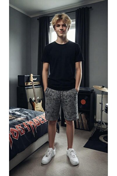 MY SEA Ps-06 Men's Graffiti Patterned Short Sports Shorts with Pockets