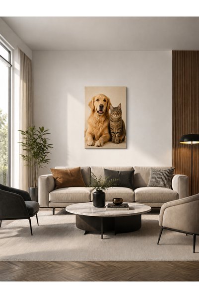 Zerawall Tablou MDF Câine Golden Retriever și Pisică Tabby – Decor de perete ...