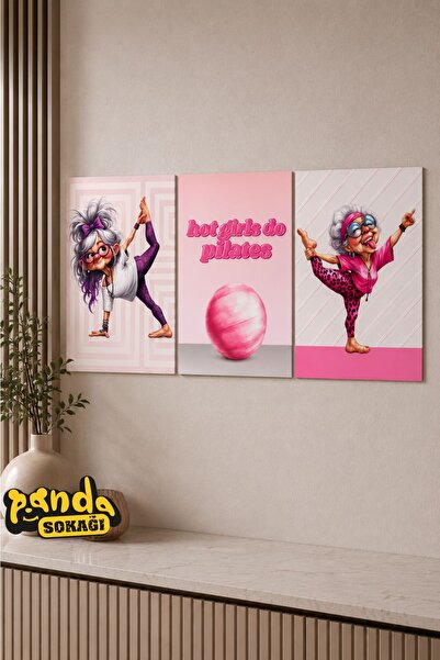 PANDA SOKAĞI 3'lü Pilates Pop Art Duvar Tablo Seti | 30 x 42 cm | 3 mm MDF UV...