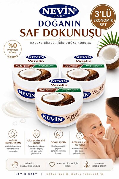 nevin Hindistan Cevizli Bebek Vazelin Nemlendirici Hassas Cilt Koruyucu 3'LÜ SET
