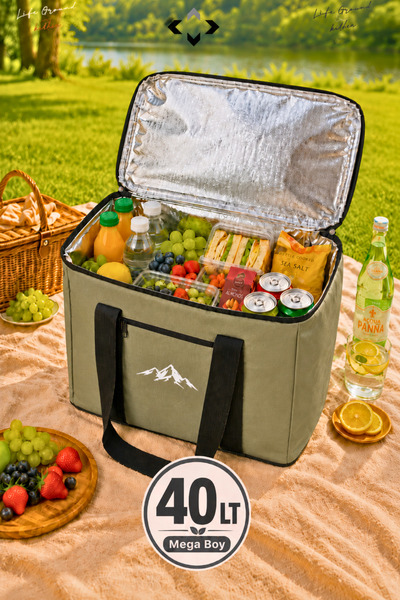 LİGROUND 40 Lt Mega Size Thermal Bag with Thermos for Picnic Camping Beach He...