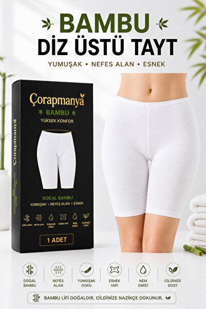 çorapmanya Kadın Bambu Düz Üstü Tayt Siyah - Beyaz - Ten