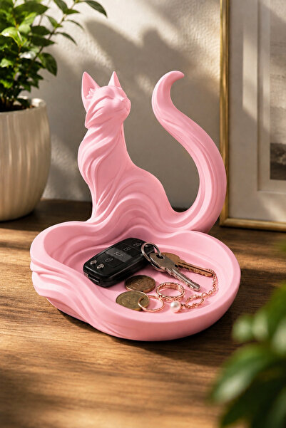 LİYA3D Keychain and Jewelry Organizer with Cat Figure Decorative Tabletop Org...