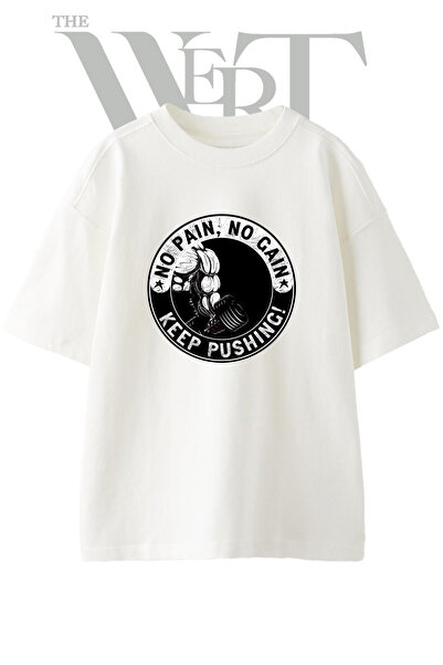 THEWERT Μπλουζάκι με σχέδιο Kasli Kol Dumbbell, τυπωμένο Unisex λευκό oversize