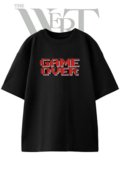 THEWERT Game Over Pixel Art Design T-shirt, unisex, crna, veće veličine