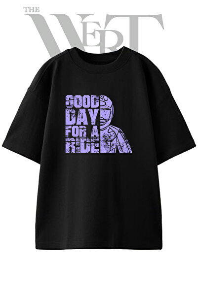 THEWERT Biker Helmet Design Printed Unisex Black Oversize T-Shirt