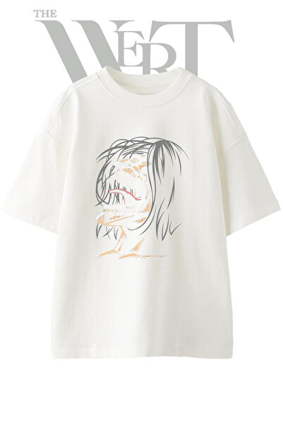 THEWERT Attack Titan Design Printed Unisex White Oversize T-Shirt