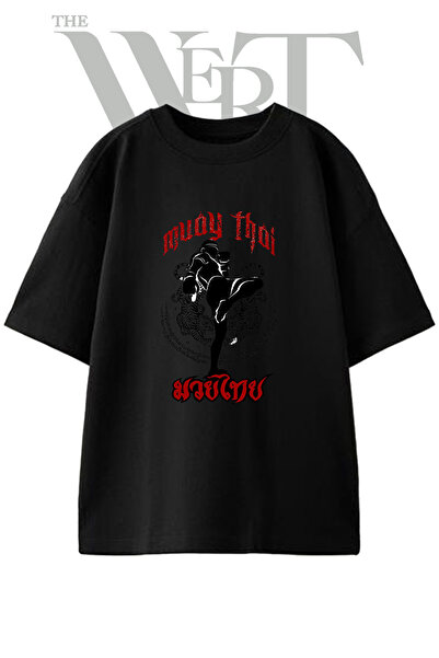 THEWERT Muay Thai_9 dizajn, štampana unisex crna oversize majica