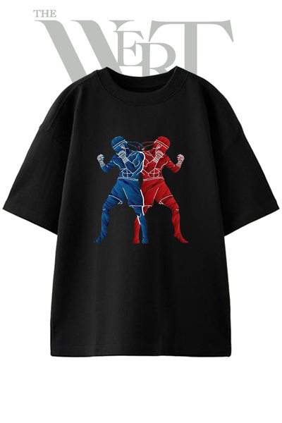 THEWERT Muay Thai_1 Design Printed Unisex Black Oversize T-Shirt
