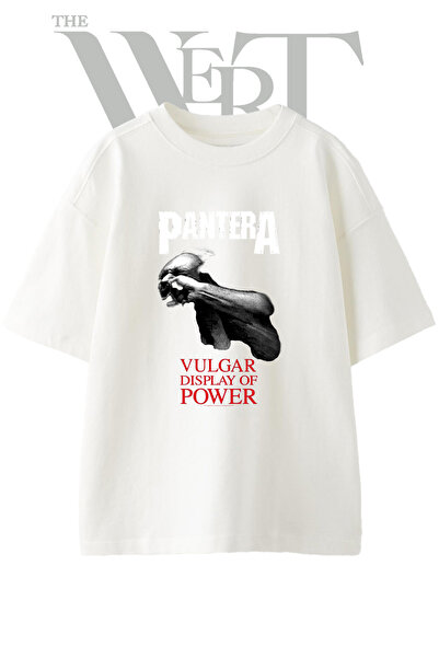 THEWERT Tricou alb oversize unisex cu imprimeu Pantera Vulgar Display_1