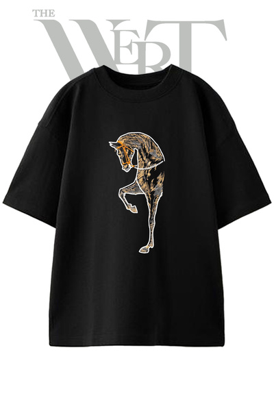 THEWERT Μπλουζάκι Unisex με στάμπα Rampayan Horse Design, μαύρο, oversized