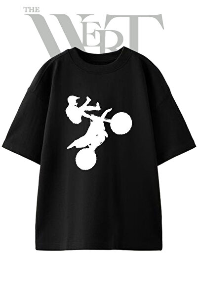 THEWERT Motocross Stunt_1 Design Printed Unisex Black Oversize T-Shirt