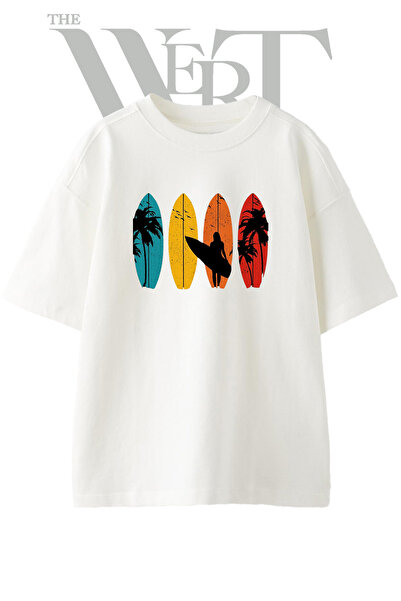 THEWERT Supboard Surfer Design Printed Unisex White Oversize T-Shirt