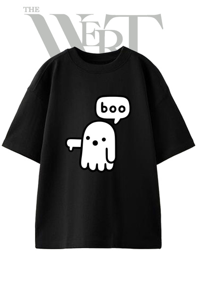 THEWERT Ghost Boo Design Printed Unisex Black Oversize T-Shirt