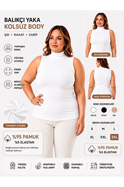 QULAT KOTA Kadın Büyük Beden Balıkçı Yaka Kolsuz Body