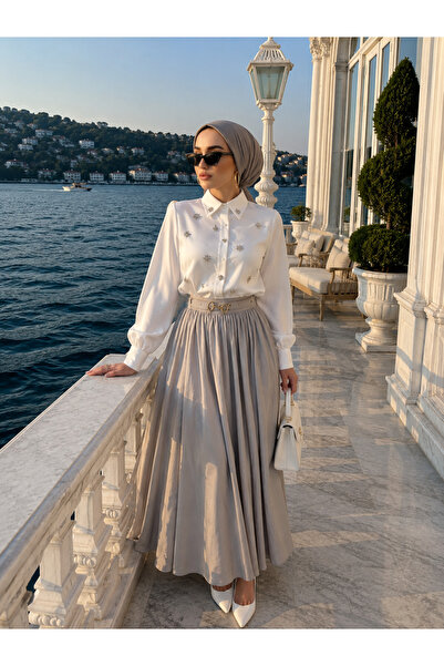 BELLASTORE تنورة واسعة بتفاصيل حزام