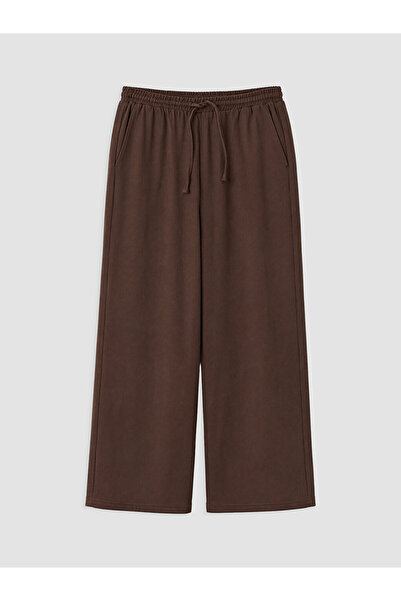 LC Waikiki Brown Wide Leg Women's Trousers with Elastic Waist