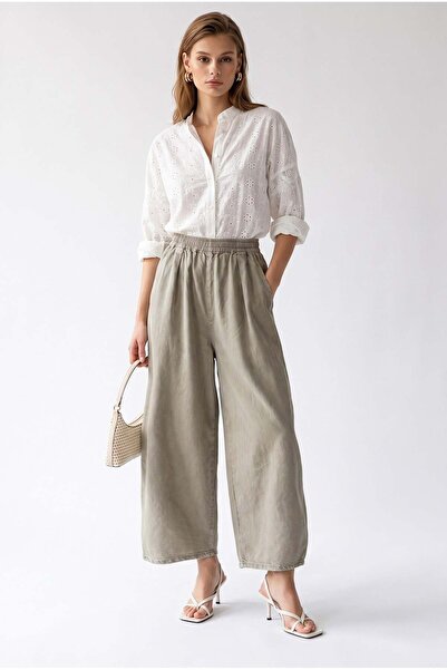 Mixray 4954 Pantaloni de damă cu talie înaltă și talie elastică, tip Palazzo,...