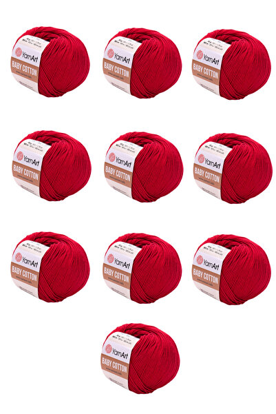 Yarnart Baby Cotton 10 Pieces Hand Knitting Yarn (427 Red) 50% Cotton 50% Acr...