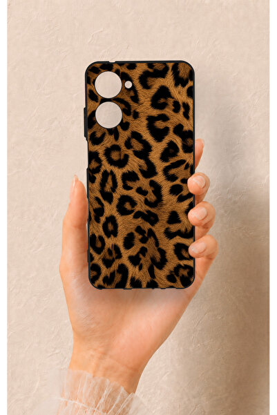 Vip Case Realme 10 Uyumlu Koyu Leopar Deri Desenli Silikon Kılıf