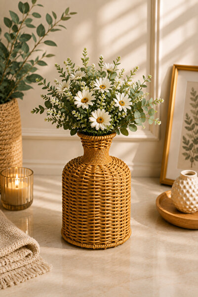 YzHome Wicker Rattan Decorative Vase Accessory Flower Vase 19*6cm