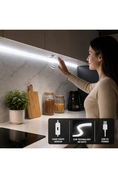 OME Bandă LED COB KWMLIGHT 3M cu senzor de mișcare prin gesturi, lumină alb r...