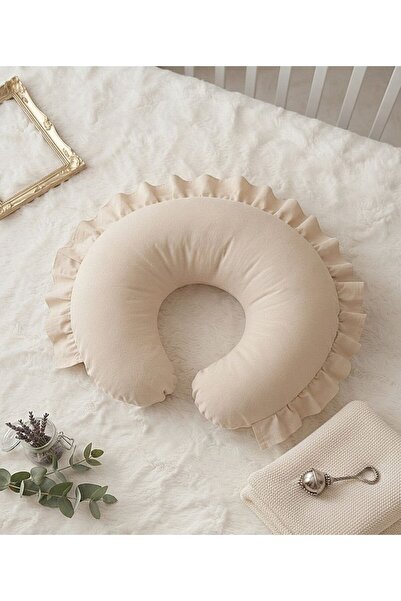 Babynest Ortopedik Fırfırlı Bej ve bas yastık ve Fırfırlı emzırme yastığı