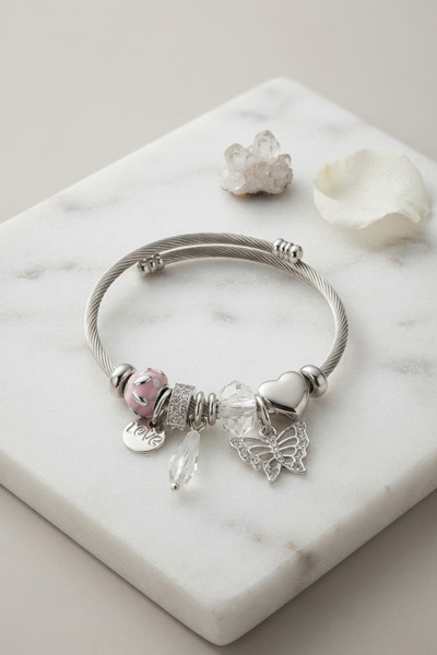 Mega Bazaar Bracelet with Stone Butterfly and Pink Charm