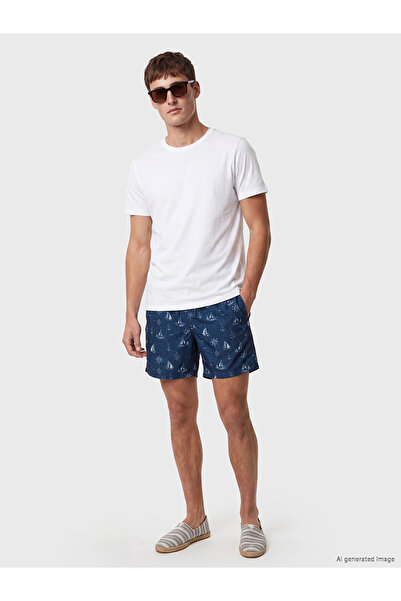 LC Waikiki LCW SWIMWEAR شورت سباحة رجالي منقوش بطول الركبة باللون الأزرق الداكن