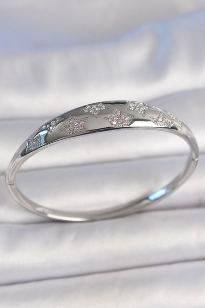 Mega Bazaar Brass Silver Color Zircon Stone Star Embroidered Women's Handcuffs