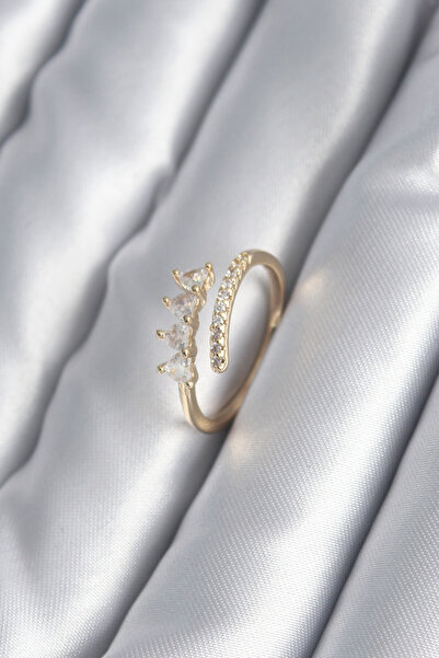 Mega Bazaar Brass Gold Color Heart Zircon Stone Detail Women's Ring