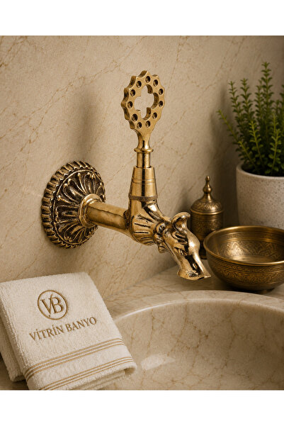vb vitrinbanyo Gold Kurna Faucet with Ottoman Fish Figure Nostalgia Hammam Fa...
