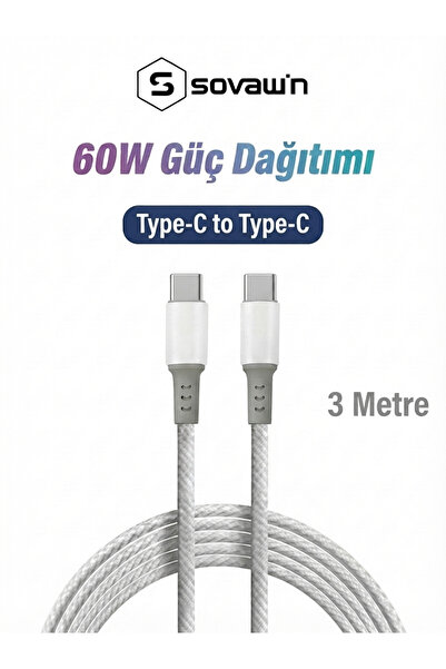 Sovawin Type-C to Type-C Hızlı Şarj Kablosu - 3 METRE Beyaz